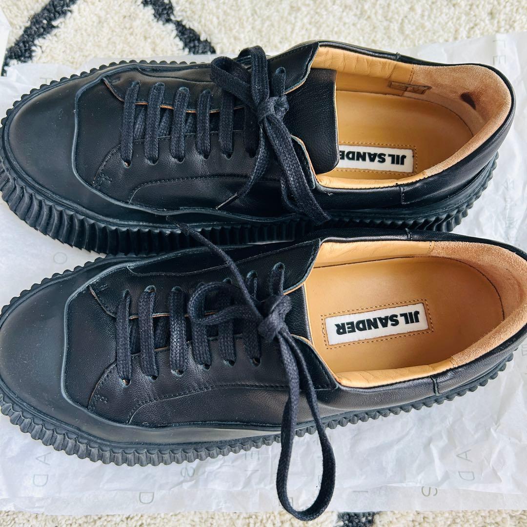 JIL SANDER ブラックレザー スニーカー レディース 24cm