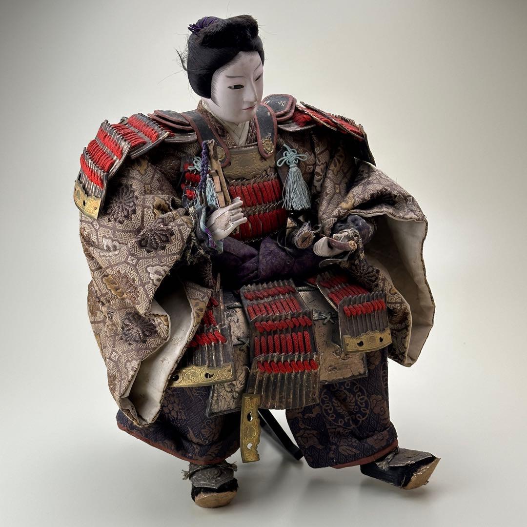 幕末〜明治　武者人形　鎧武者座り人形　高さ約40cm　古美術・骨董　骨董品