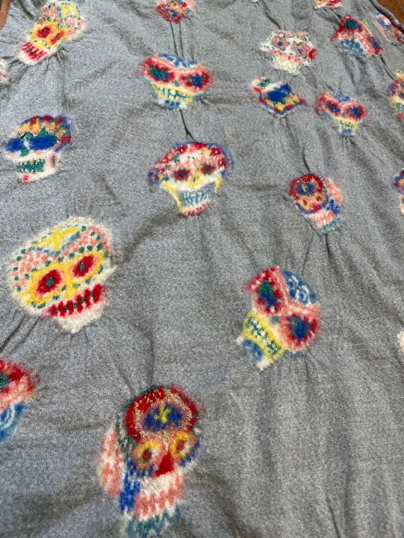 スカル柄刺繍 大判マフラー フリンジ付き