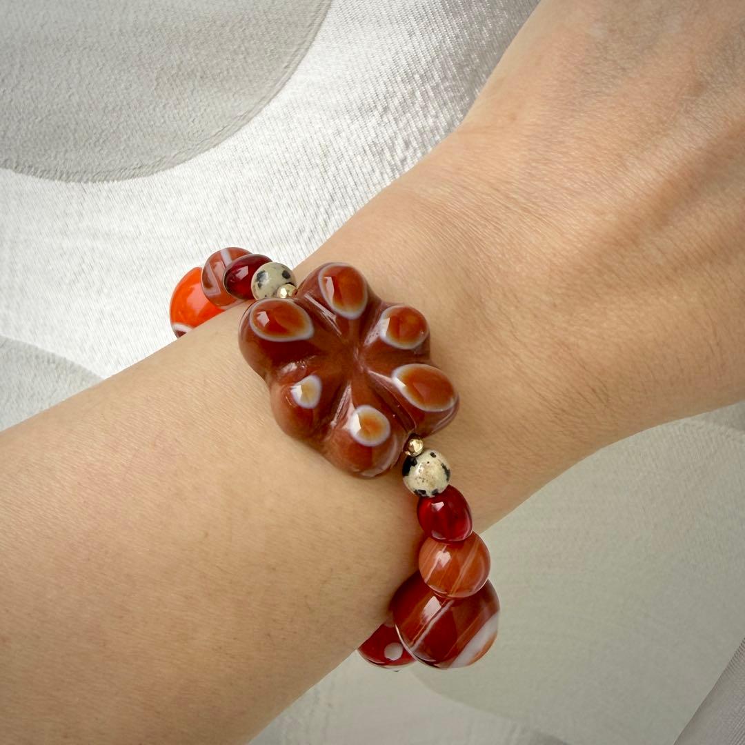 赤くてかわいい蓮花羊眼天珠の厄除・お守りブレスレット