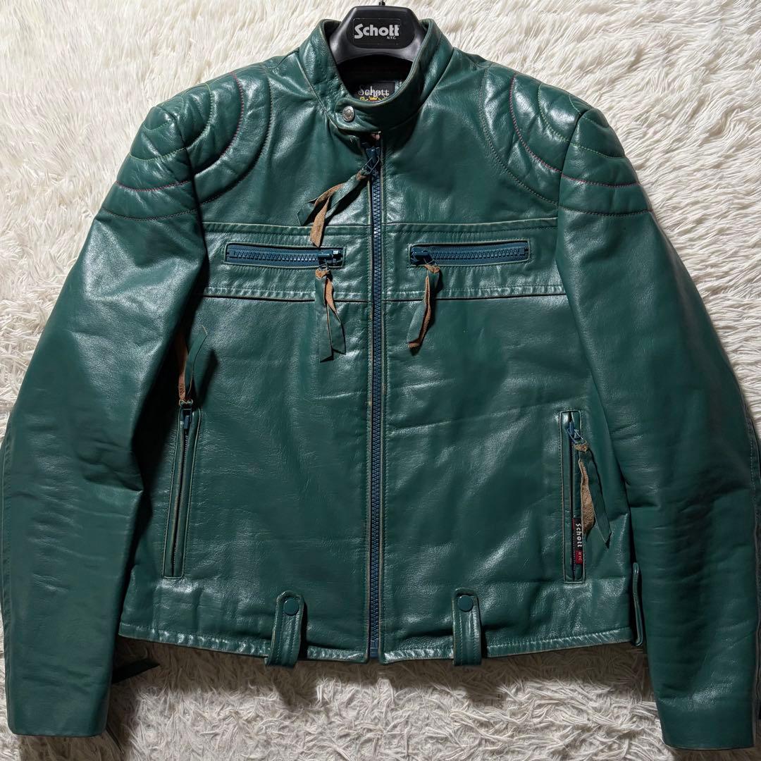 エ*ド様 希少カラー■schott ライダースジャケット　シングル　グリーン　本