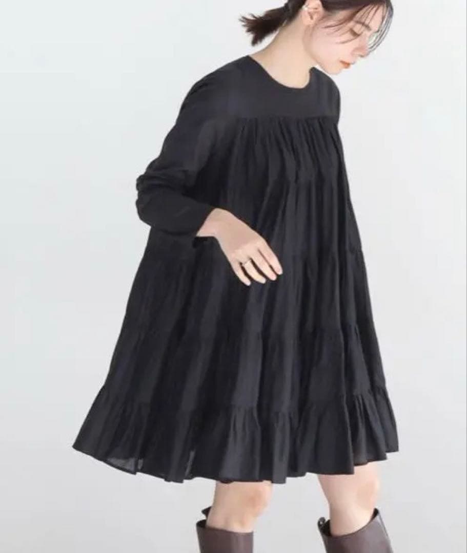 美品 マーレット ソリマン ティアードワンピース ブラック　XS