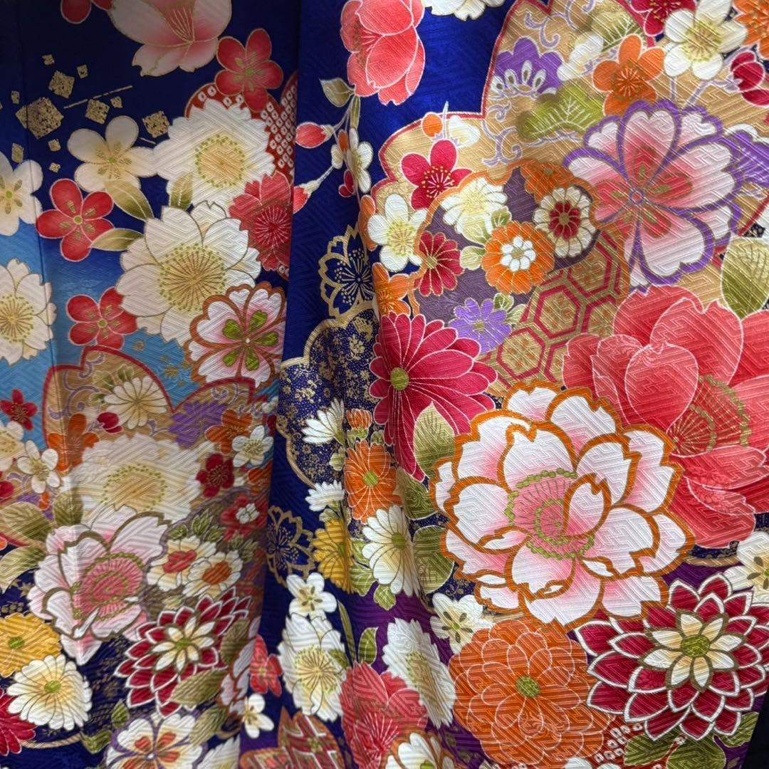 美品　京友禅　古典　地紋　駒刺繍　金彩　パール加工　フルセット　振袖　振り袖