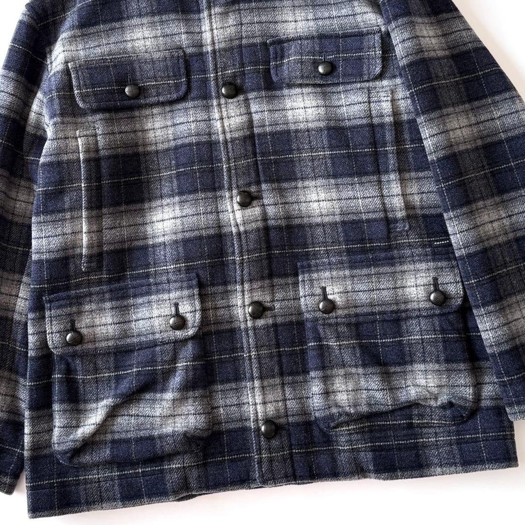 現行 完売品 Papas+ メルトンチェックベロア風仕上げ ステンカラーブルゾン