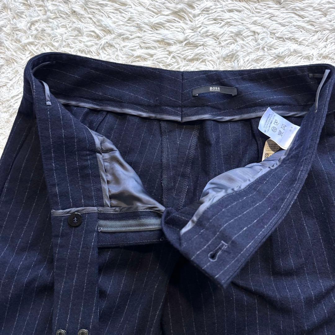 極美品　ヒューゴボス　ビジネス　パンツ　スーツ　セットアップ　カシミヤ　ネイビー