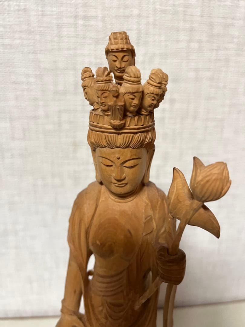 X*n様 【骨董品】香木　木製仏像 約34cm 花型台座サービス　現品限り