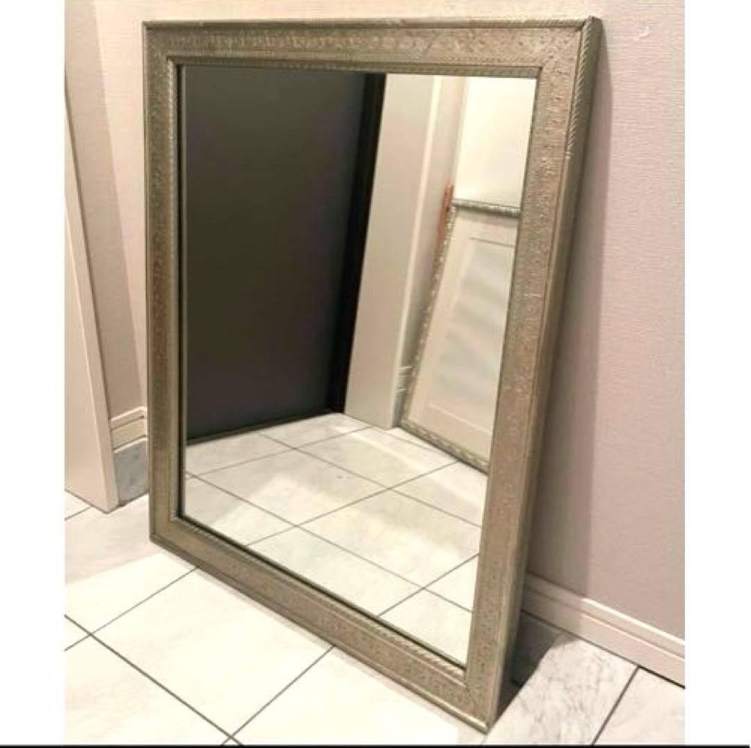 レア　壁掛け鏡 大きめ シルバー　インド　ハンドメイド