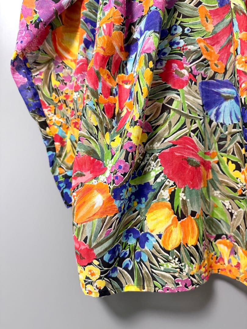 ヴィンテージ 花柄 総柄シャツ 開襟 アート マルチカラー USA古着
