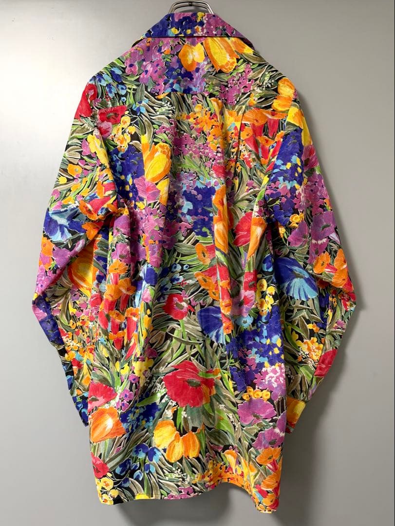 ヴィンテージ 花柄 総柄シャツ 開襟 アート マルチカラー USA古着