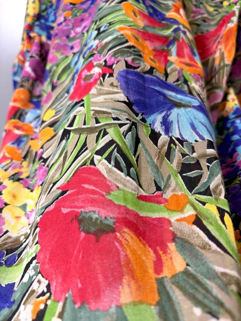 ヴィンテージ 花柄 総柄シャツ 開襟 アート マルチカラー USA古着