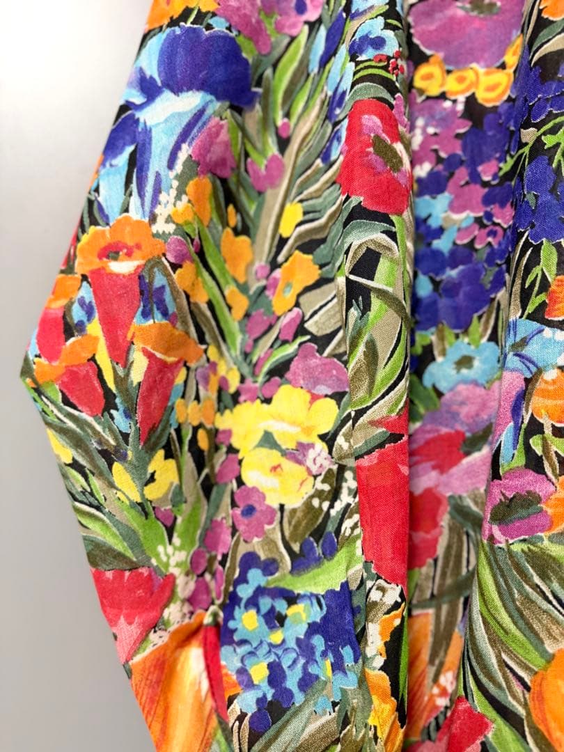 ヴィンテージ 花柄 総柄シャツ 開襟 アート マルチカラー USA古着