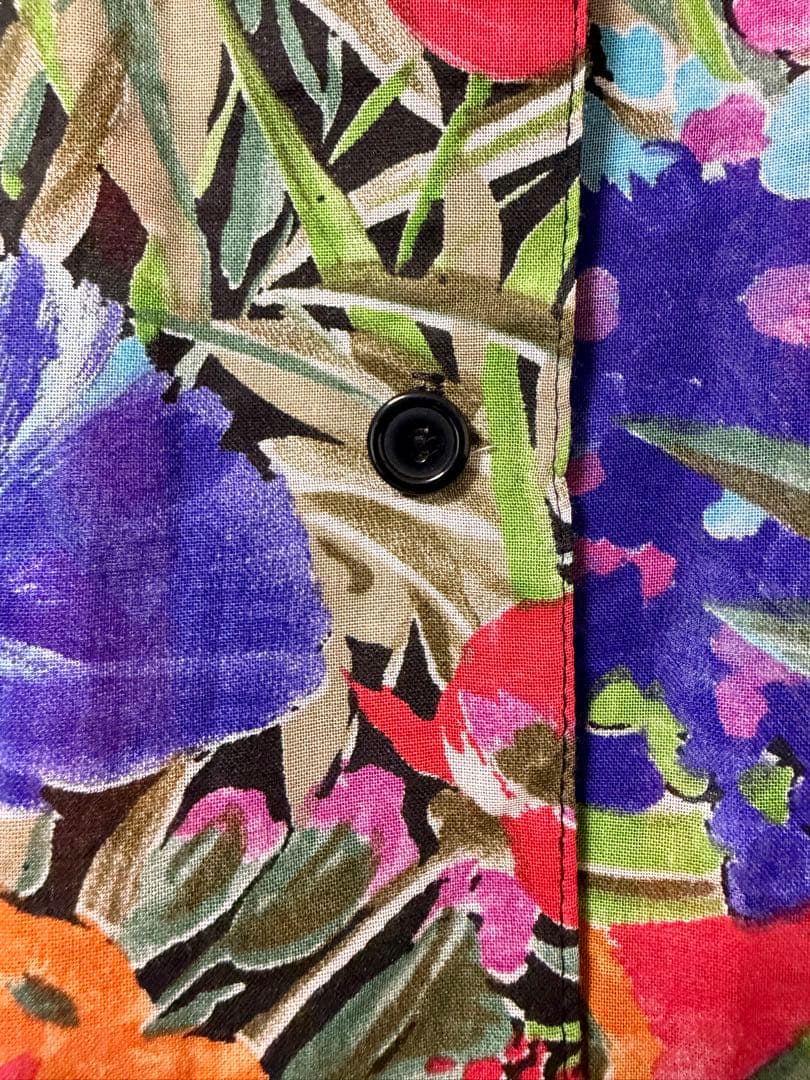 ヴィンテージ 花柄 総柄シャツ 開襟 アート マルチカラー USA古着