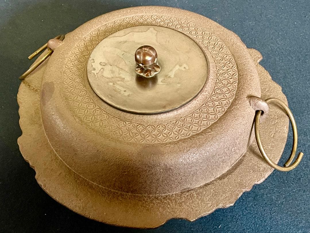 割引❣️【美品】 七宝 地紋 透木釜 浄清 釜鐶 透木付 共箱 炉釜（125F①）