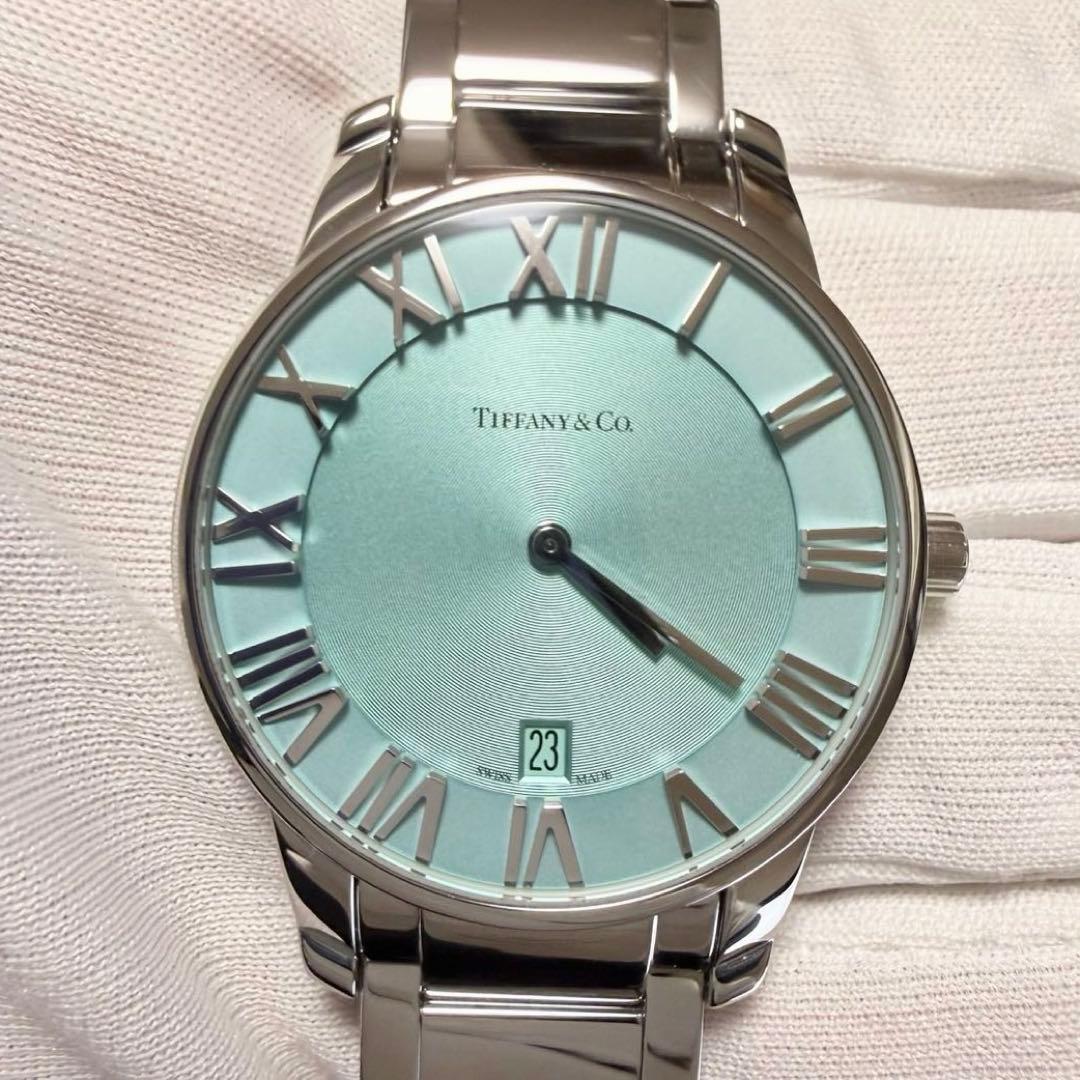 希少 極美品 ティファニー アトラス 2ハンド ティファニーブルー メンズ腕時計