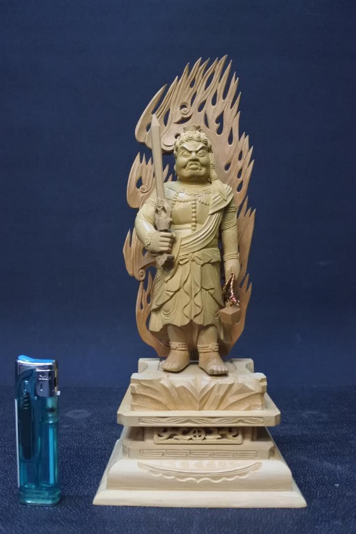 限定値下　【長期保管品】不動明王　4.5寸　白檀　仏像　木製　仏具　仏壇　506