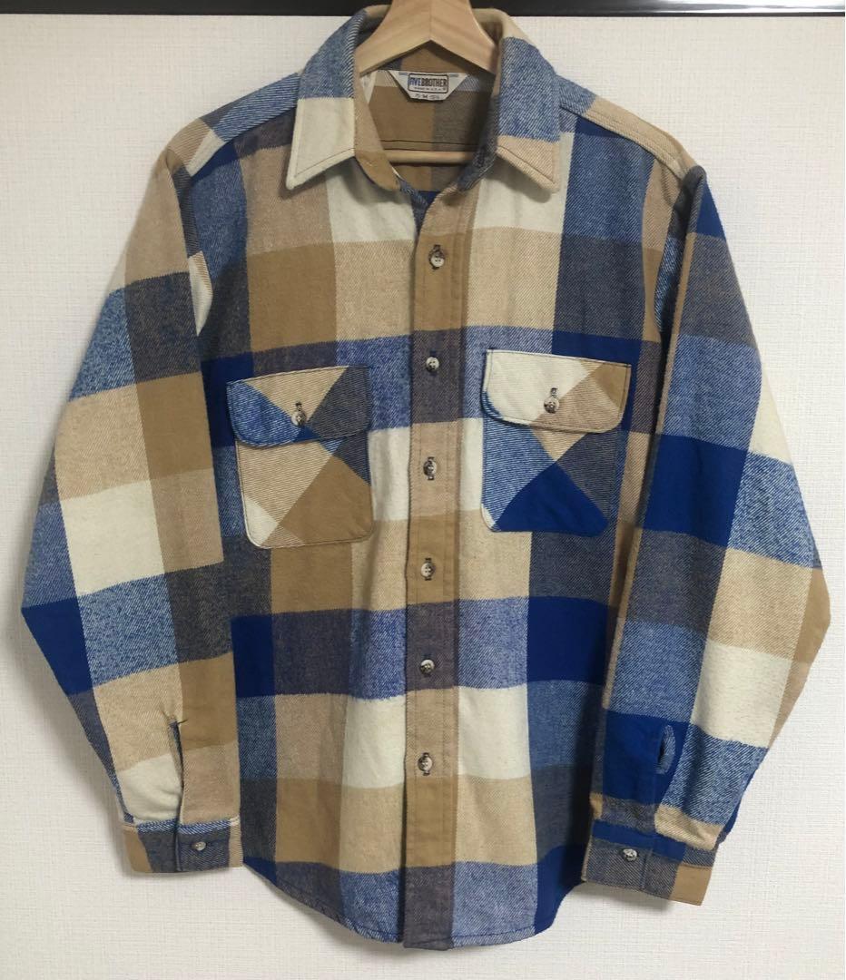 希少好配色 80s USA製 ファイブブラザー ブロック チェック ネルシャツM