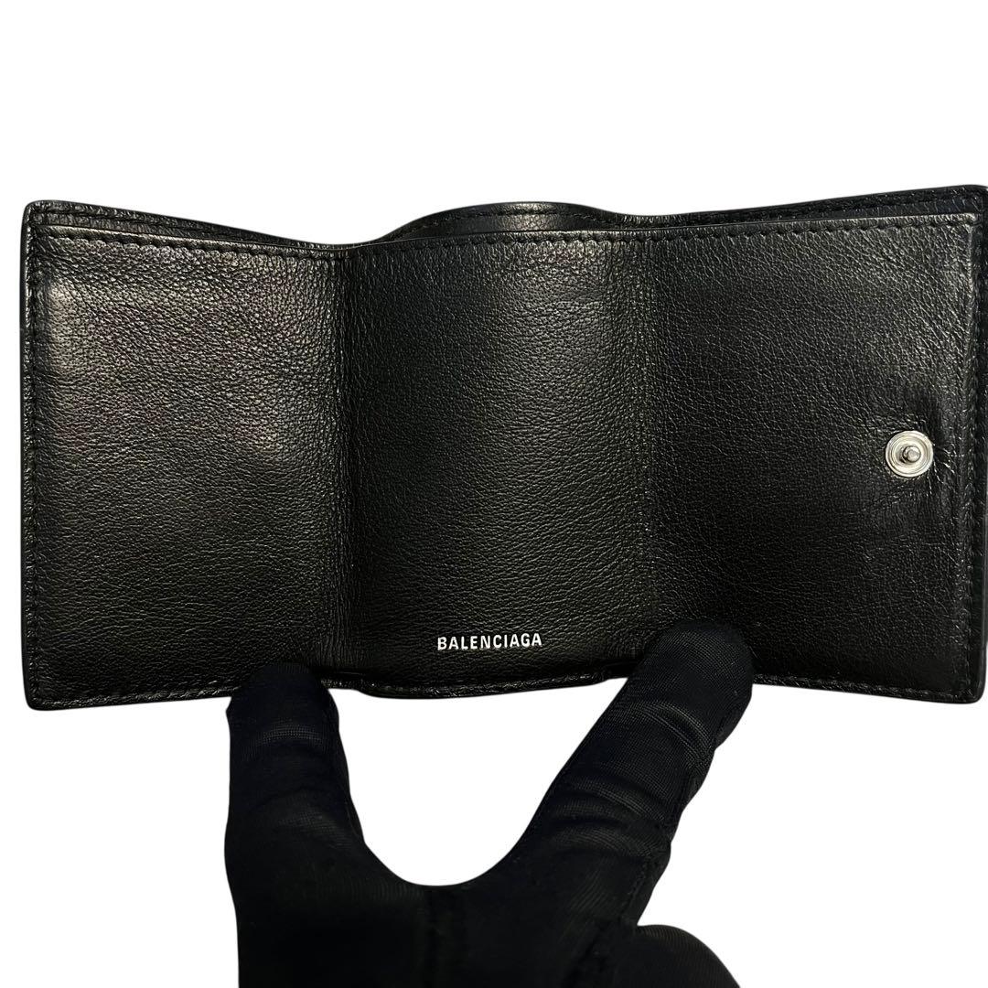 希少✨バレンシアガ ペーパーミニウォレット 三つ折り財布 ロゴ刻印 ブラック