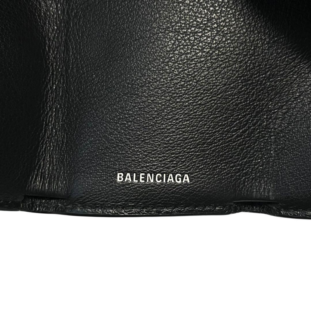 希少✨バレンシアガ ペーパーミニウォレット 三つ折り財布 ロゴ刻印 ブラック