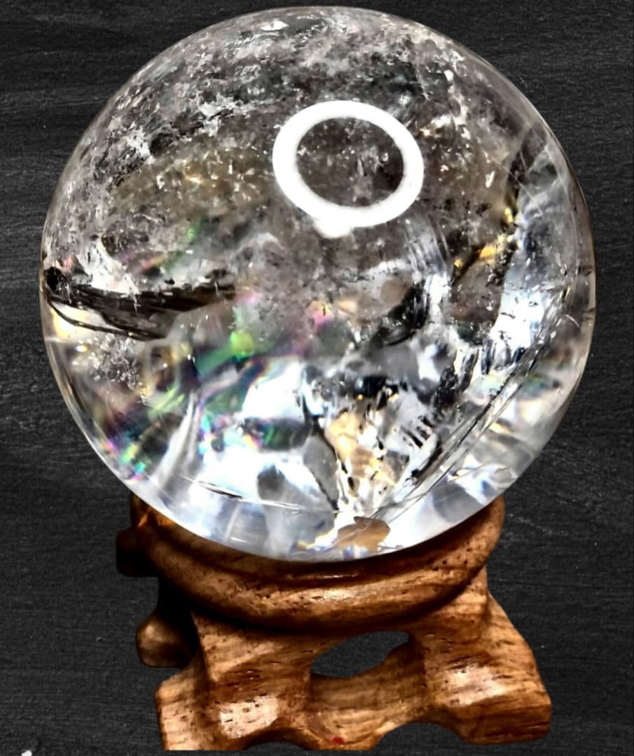 高透明 天然 アイリスクォーツ スフィア 54mm 丸玉 ブラジル産 木製台座付
