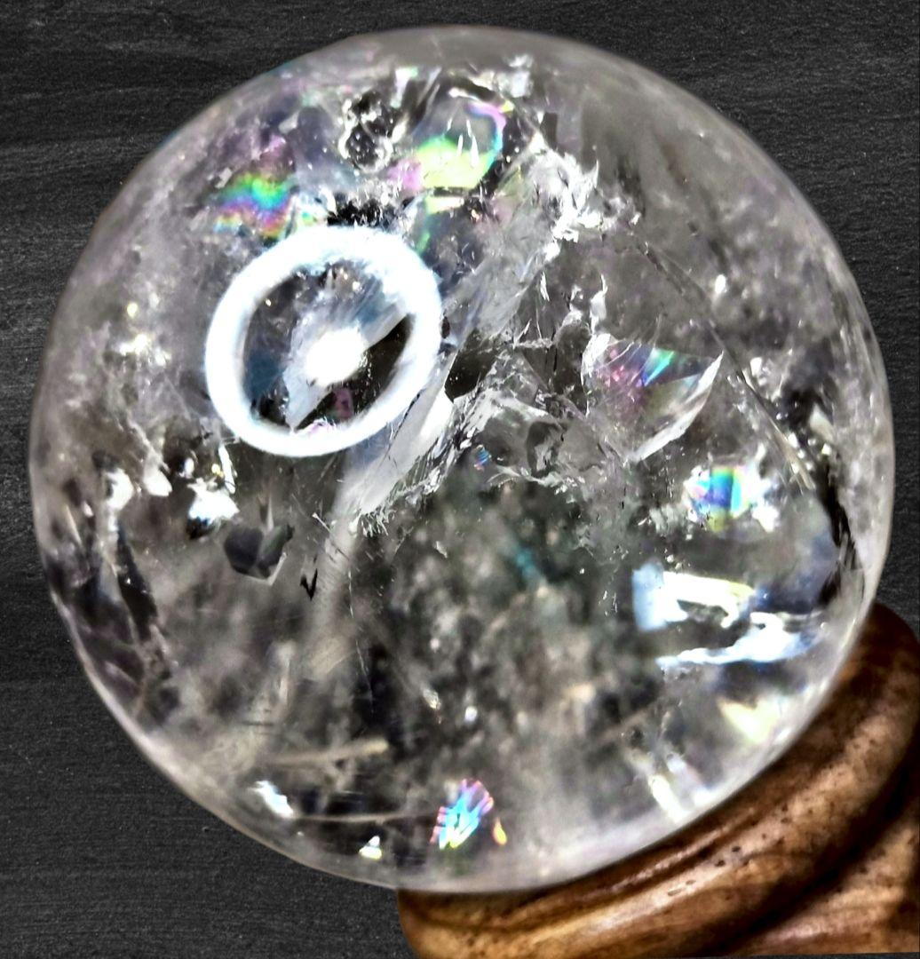 高透明 天然 アイリスクォーツ スフィア 54mm 丸玉 ブラジル産 木製台座付