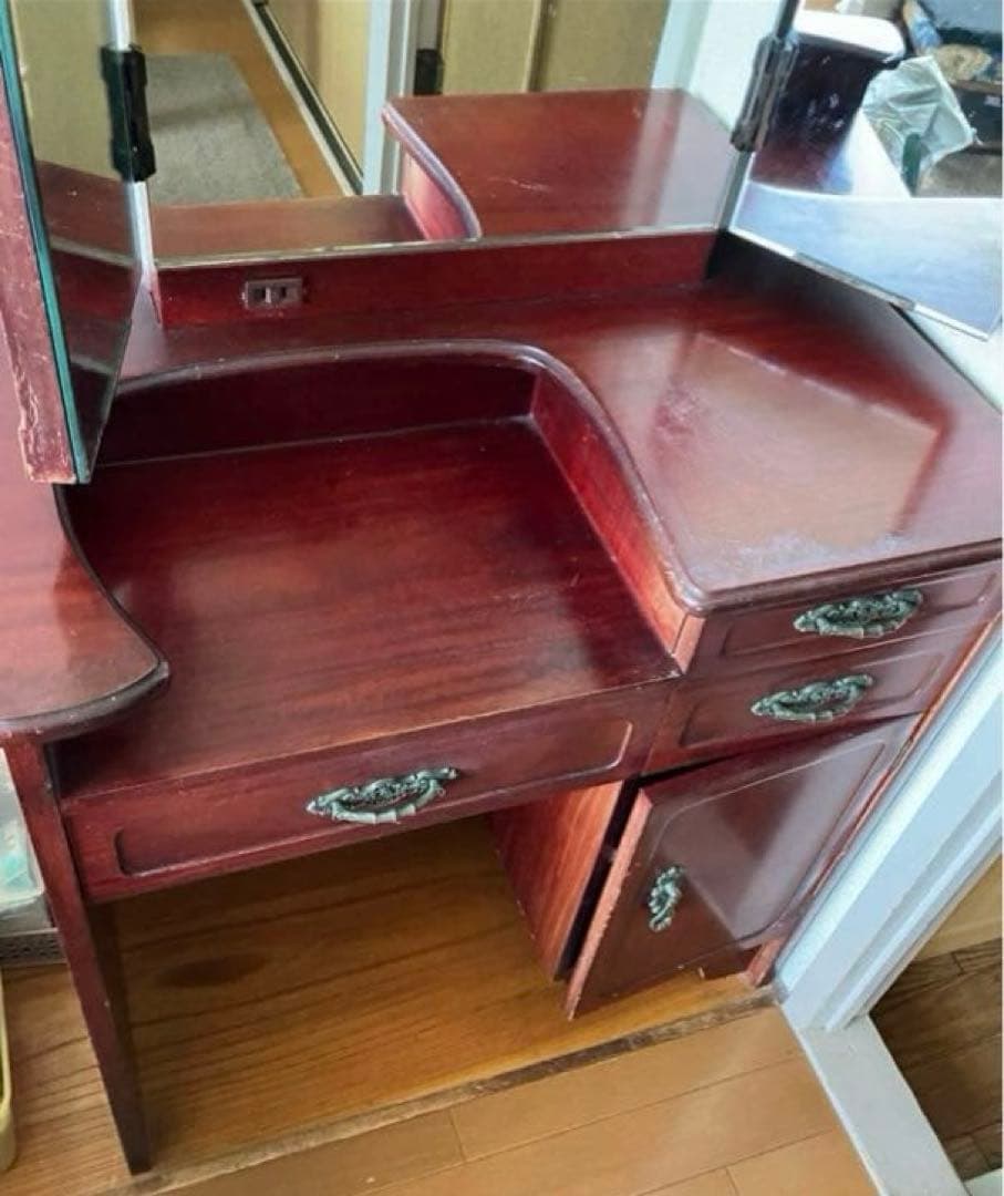 レトロ　昭和ヴィンテージ　鏡台　ワインレッド　赤