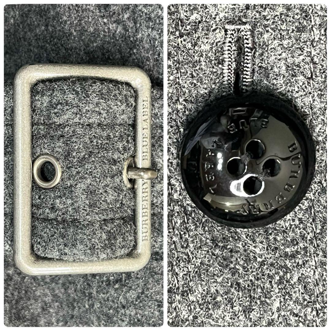 バーバリーブルーレーベル ウール コート 38 グレー チェック ファー ベルト