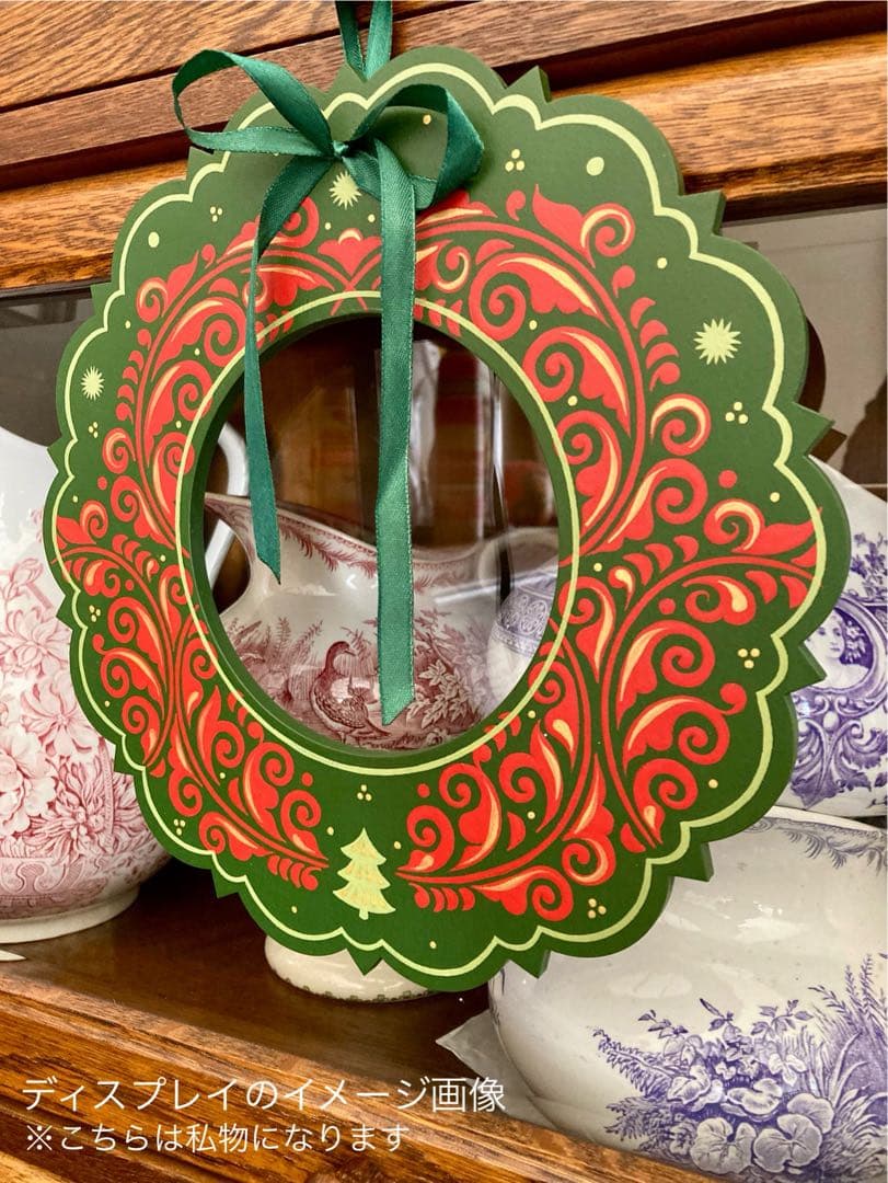ロシア雑貨☆木製クリスマスリースE★グリーン壁掛け飾り マトリョーシカ オリガ作
