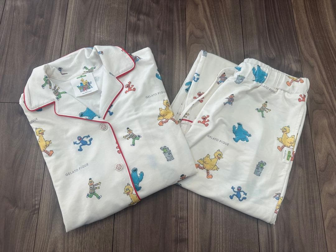 ジェラピケ セサミストリート 総柄 シャツ ロングパンツ パジャマ ルームウェア