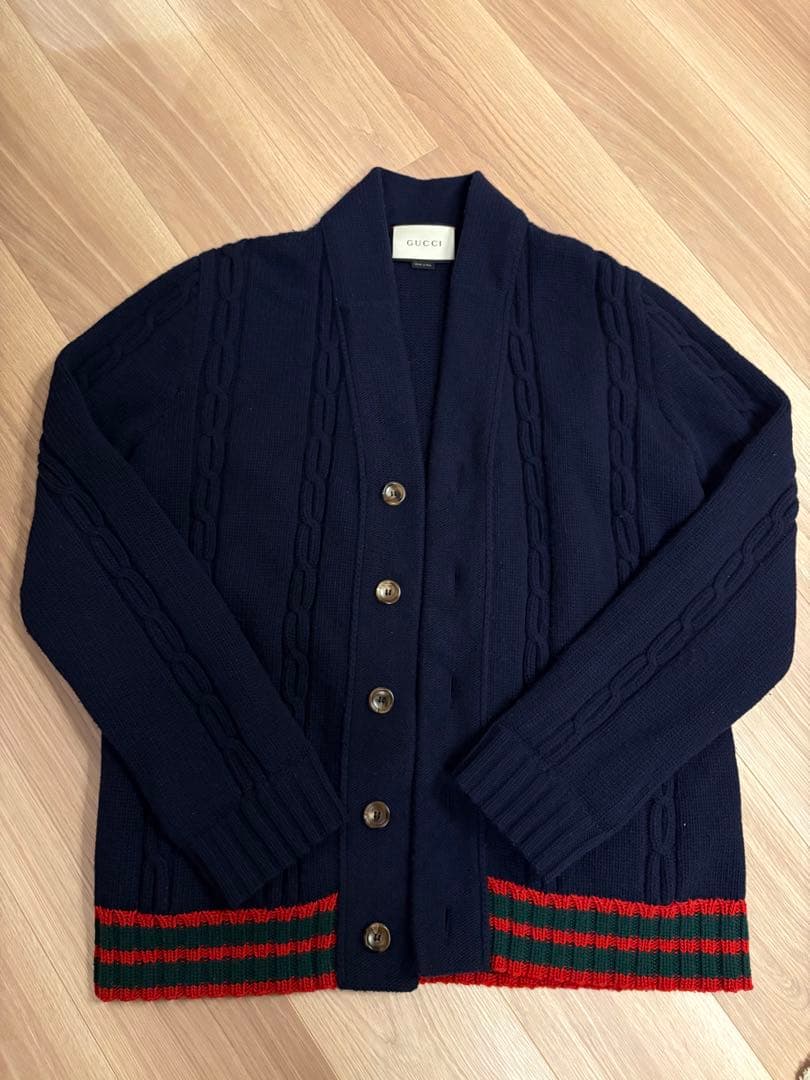 GUCCI ネイビー ケーブル編みカーディガン
