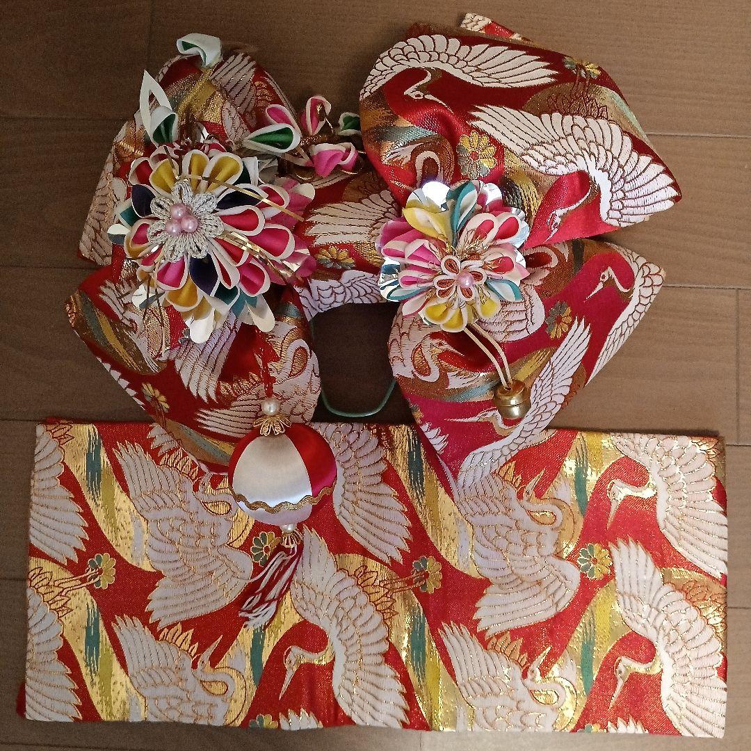 最終京染四つ身絵羽七五三アンティーク9点セット♡鶴柄♡刺繍♡地紋有ります。レトロ