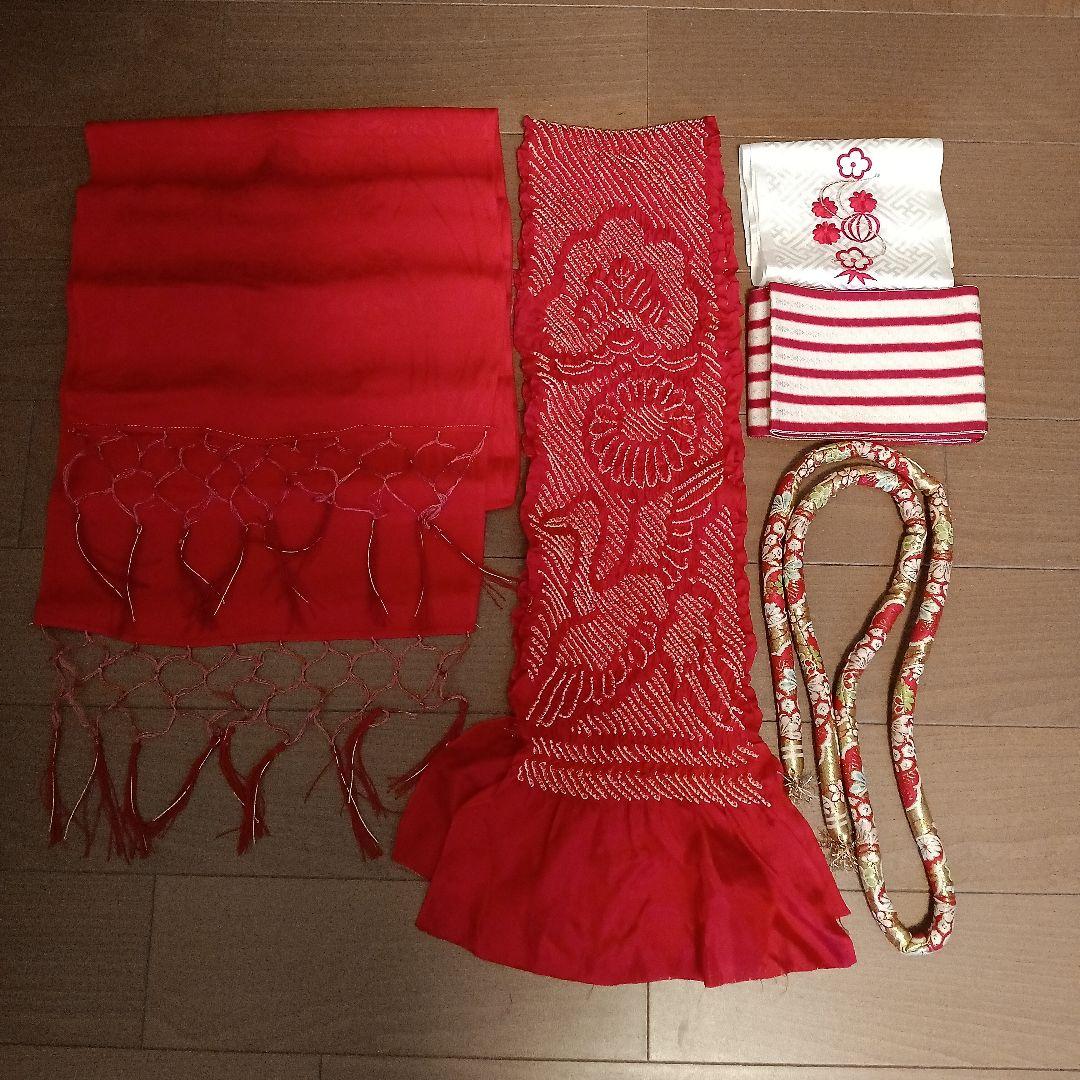 最終京染四つ身絵羽七五三アンティーク9点セット♡鶴柄♡刺繍♡地紋有ります。レトロ