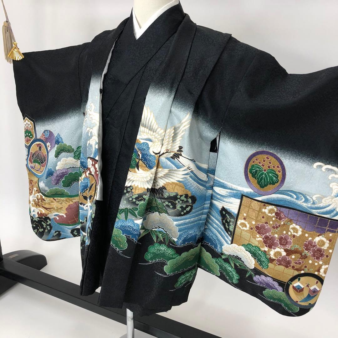 七五三★男児　羽織　着物★3歳 4歳 5歳★黒★中古★古典★　 u-300