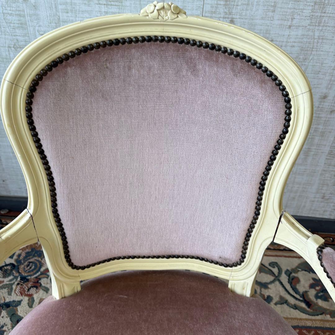 ロココアンティーク 木製ダイニングチェア ベロアアームチェア 姫系 フレンチ家具