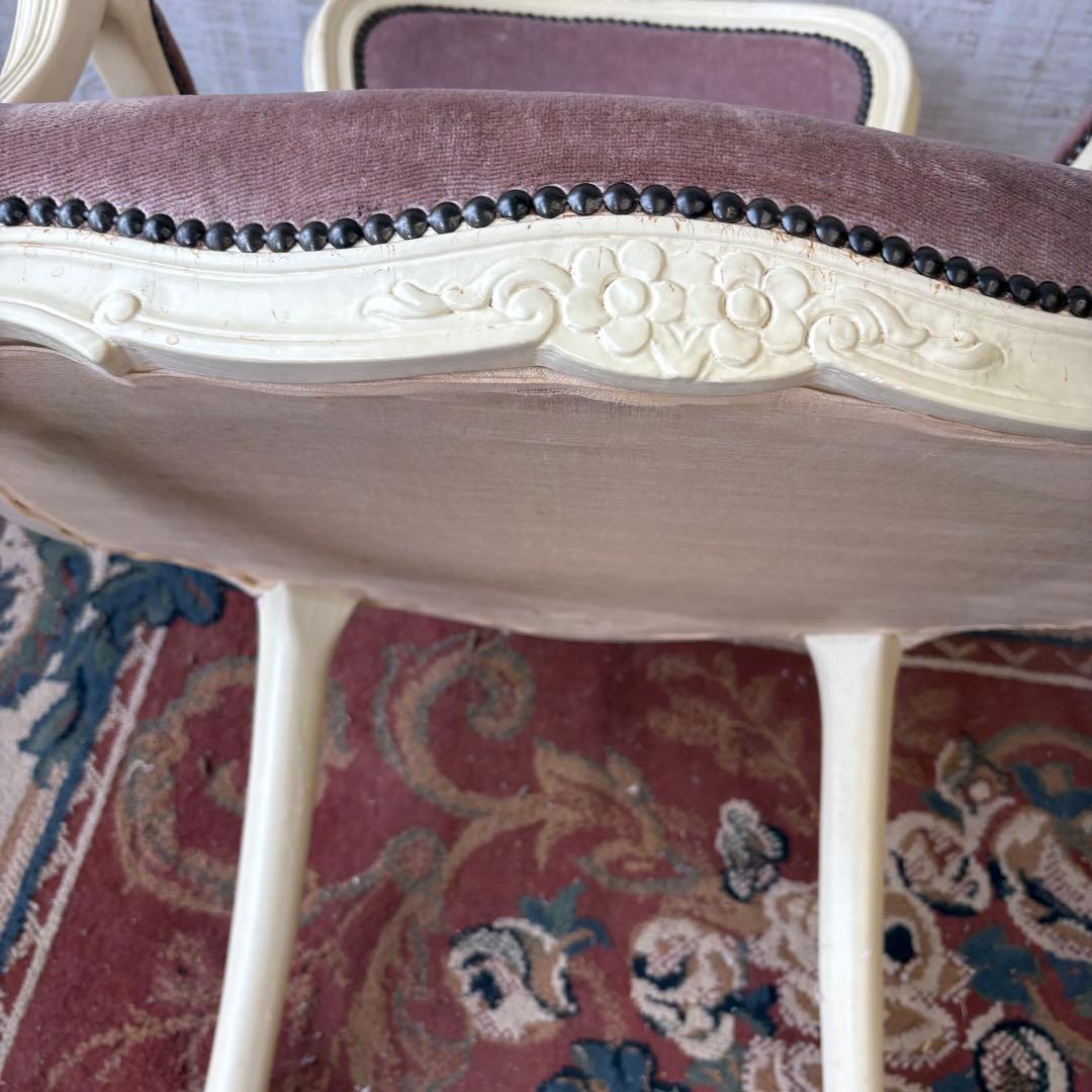 ロココアンティーク 木製ダイニングチェア ベロアアームチェア 姫系 フレンチ家具