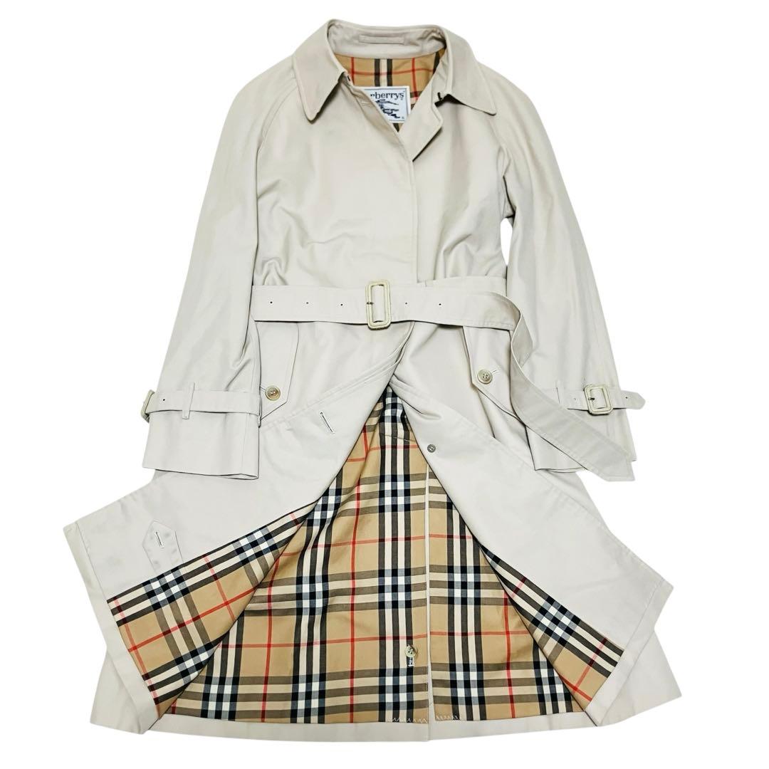 バーバリー　ステンカラーコート　ベルト付　ノバチェック裏地 ベージュ L