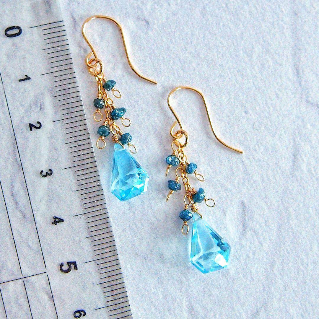 ◆ご予約品　宝石質✨ブルートパーズ　ブルーダイヤモンド　ピアス　14kgf