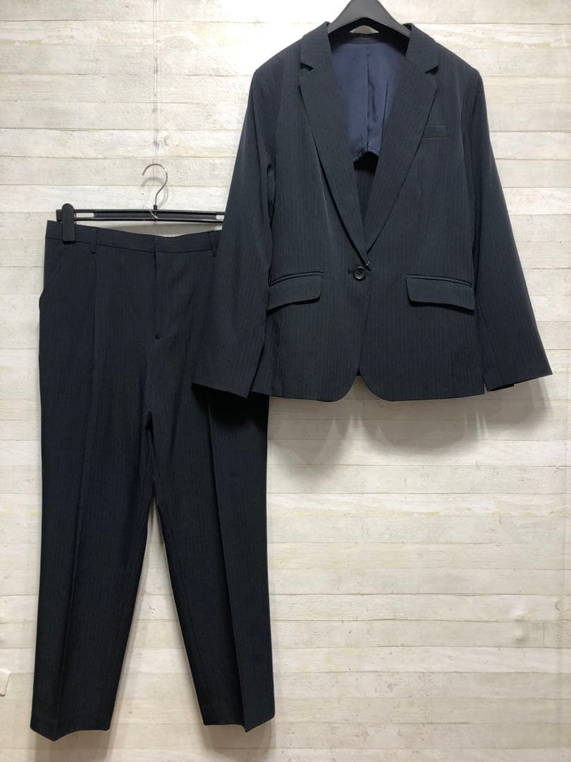 新品☆19号LL3L紺系ストライプ高機能ストレッチパンツスーツお仕事◯D366