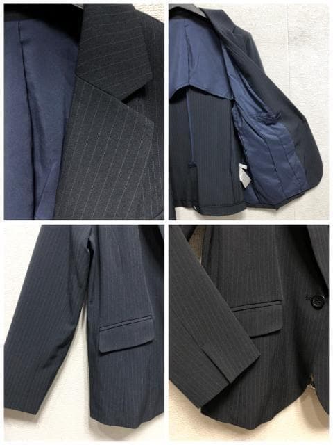 新品☆19号LL3L紺系ストライプ高機能ストレッチパンツスーツお仕事◯D366