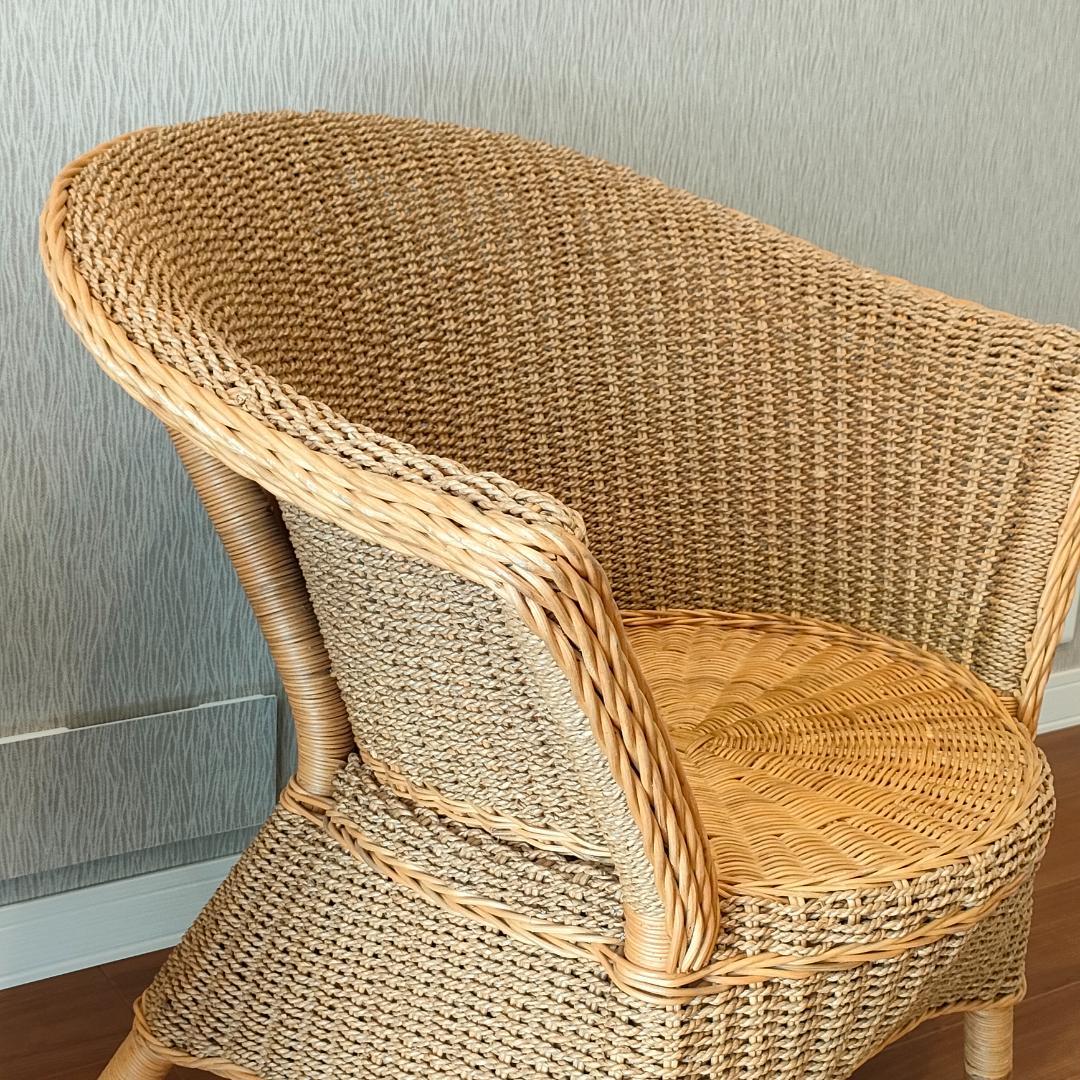 〈美品〉ラタン　テーブル・チェア2脚　3点セット　アームチェア