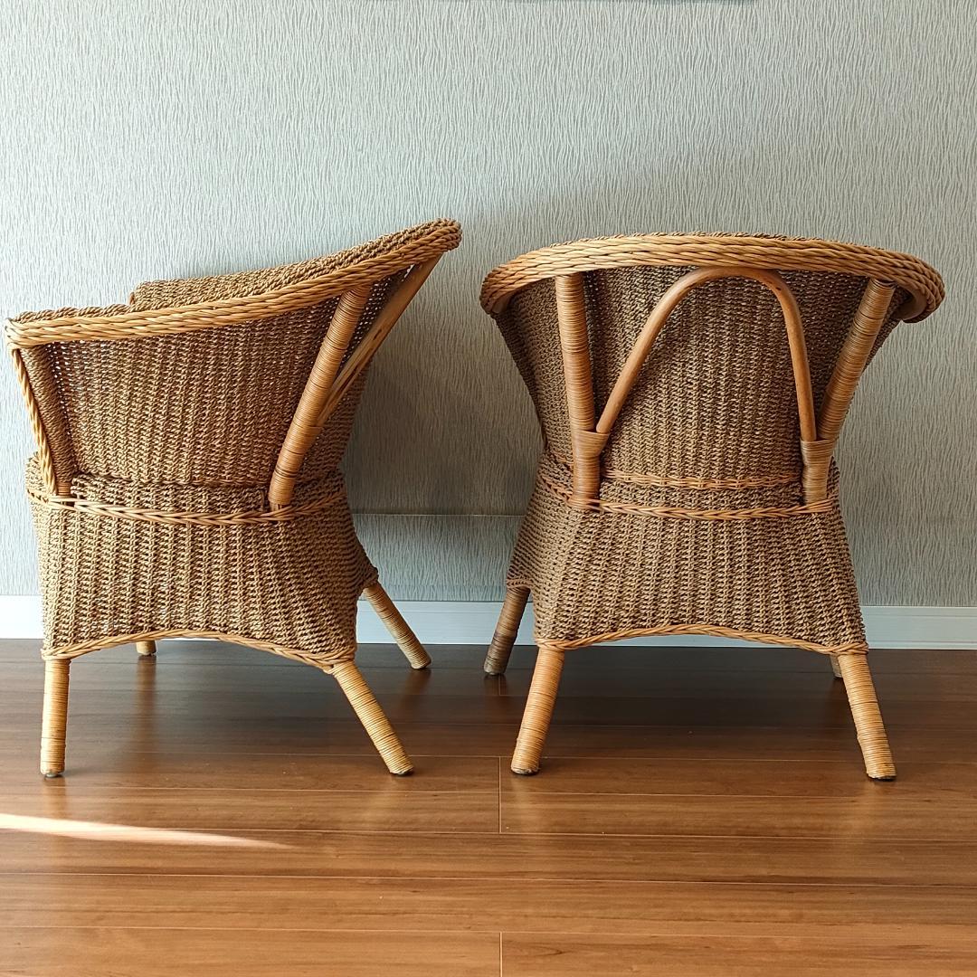 〈美品〉ラタン　テーブル・チェア2脚　3点セット　アームチェア