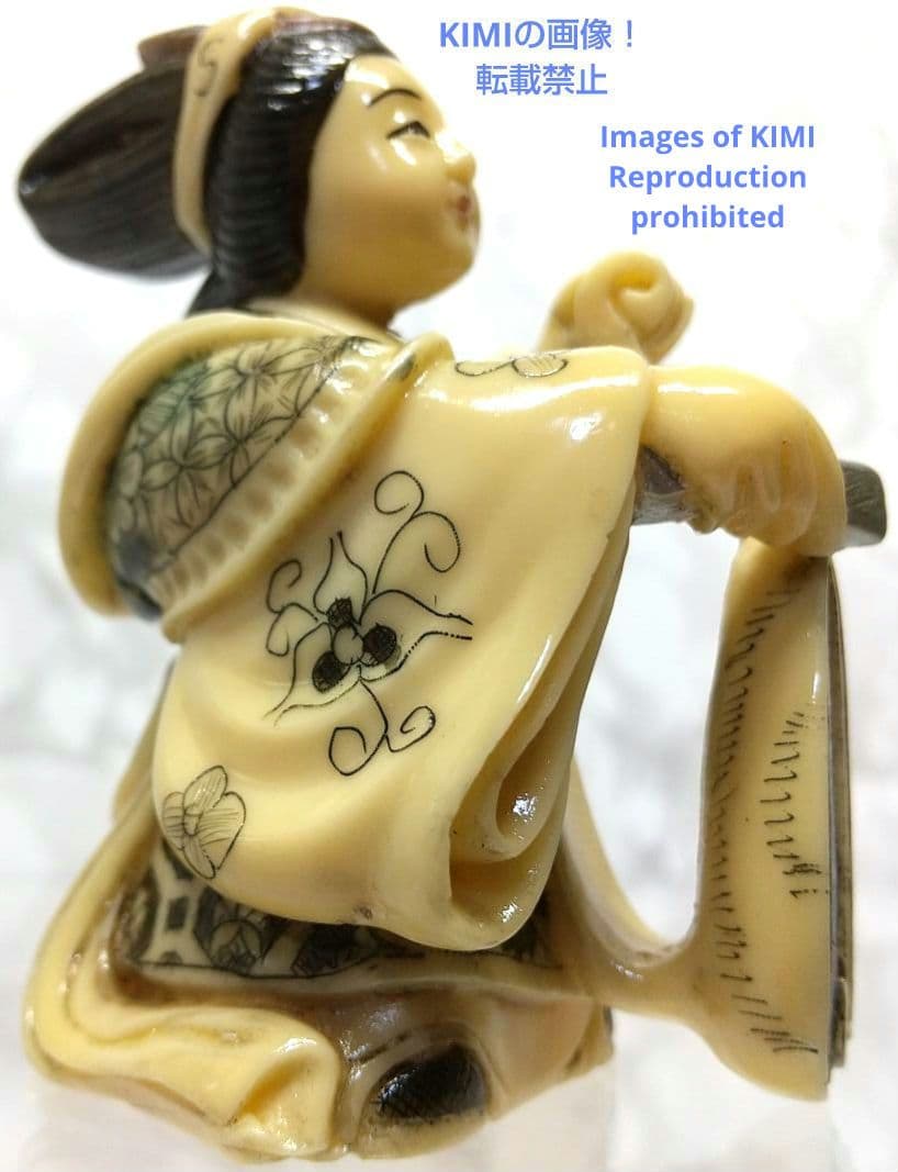 置根付 弁財天 七福神 極細工 在銘 雅俊 Netsuke 東洋彫刻 精密 彫刻