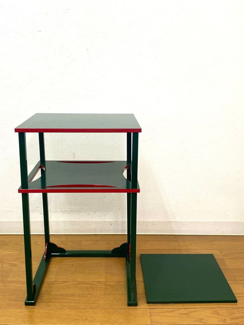 美品 茶道具 青漆爪紅 糸巻棚 茶棚 組立式 共箱