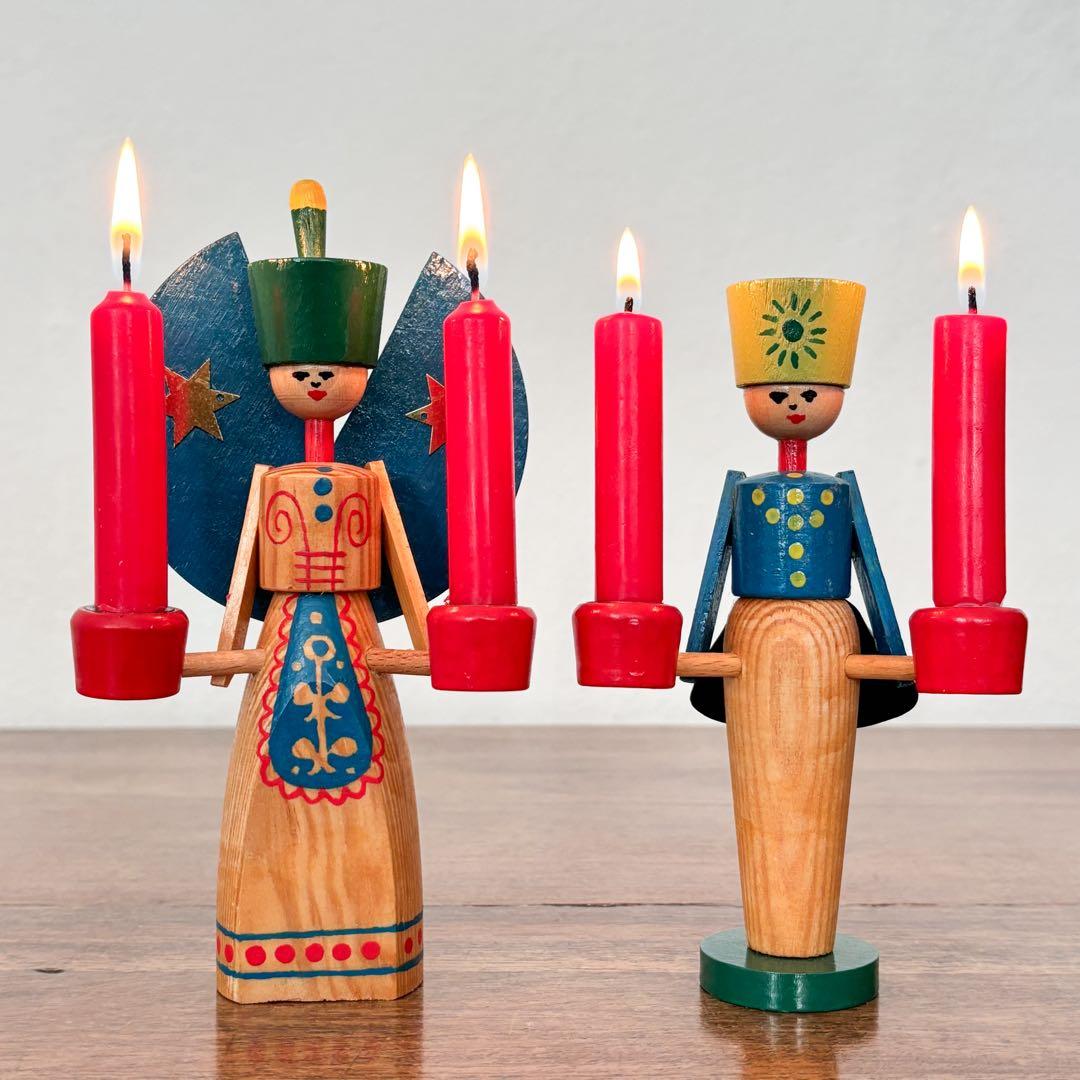 【東ドイツ エルツ・ザイフェン 天使と鉱夫のキャンドルスタンド】 ヴィンテージ