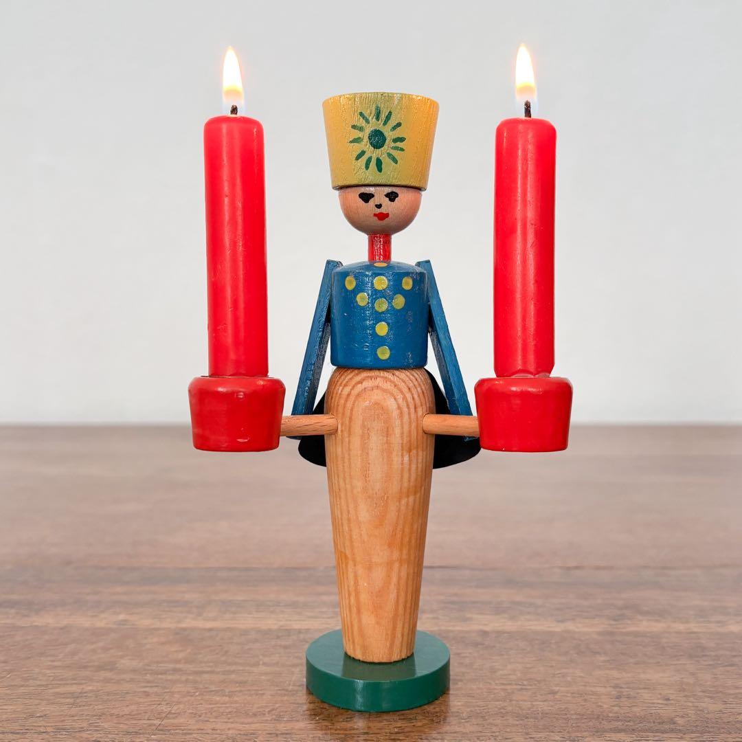 【東ドイツ エルツ・ザイフェン 天使と鉱夫のキャンドルスタンド】 ヴィンテージ