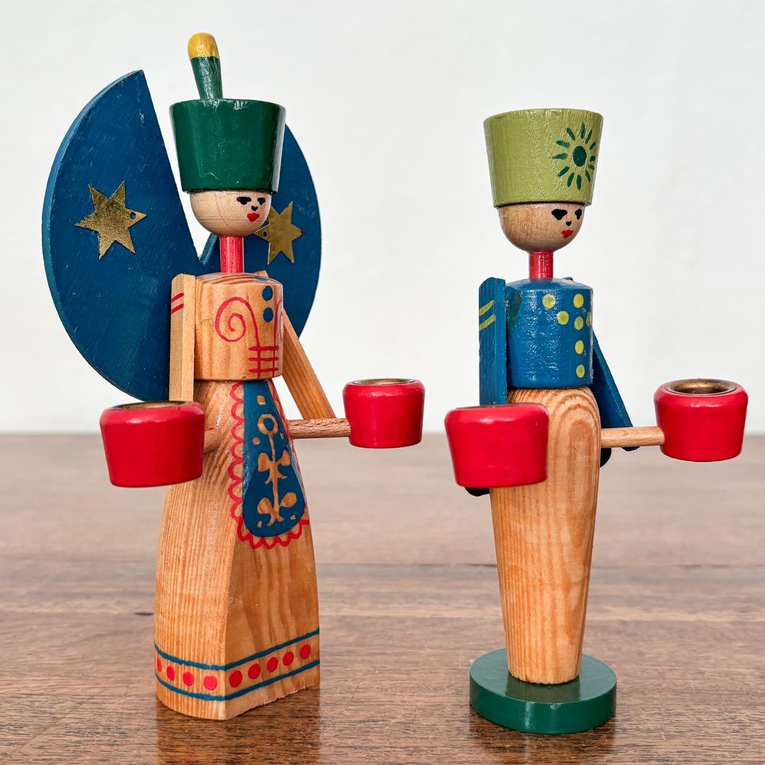 【東ドイツ エルツ・ザイフェン 天使と鉱夫のキャンドルスタンド】 ヴィンテージ