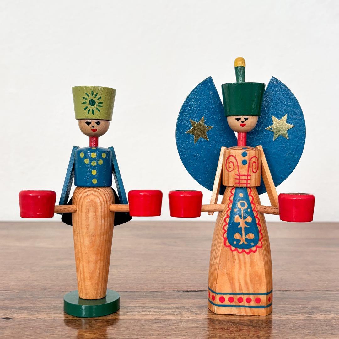 【東ドイツ エルツ・ザイフェン 天使と鉱夫のキャンドルスタンド】 ヴィンテージ