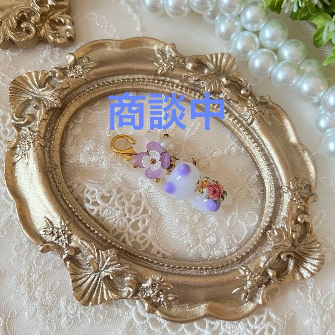 ฅ❤️ レジン　ねこ　花　チャーム　パール　ハンドメイド