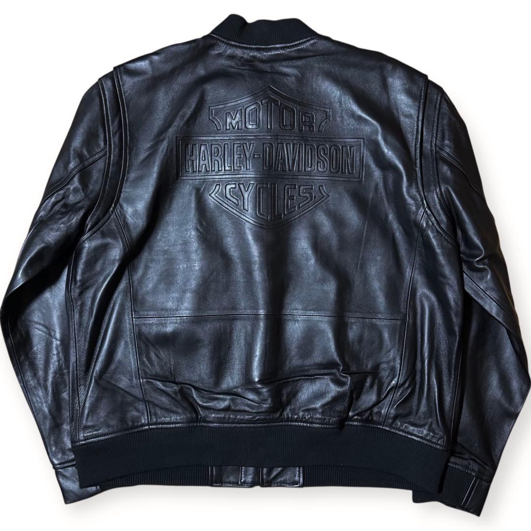 タグ付 HARLEY DAVIDSON 型押しロゴ 羊革 レザージャケット XL