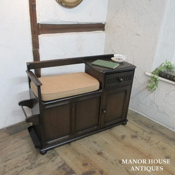 イギリス アンティーク 家具 テレフォンベンチ サイドテーブル 収納 6931d