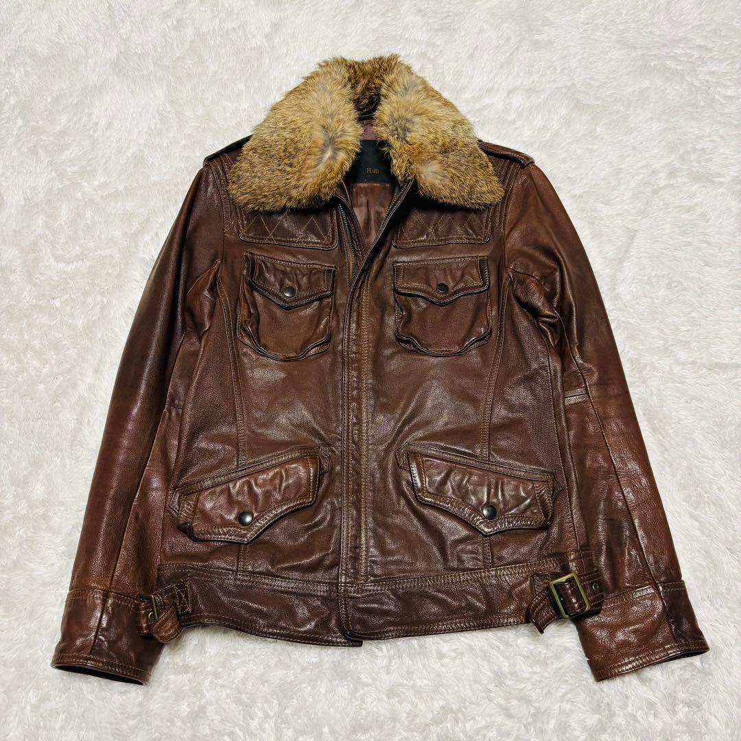 希少 HALB レザージャケット ゴートレザー ファー ブラウン ライダース